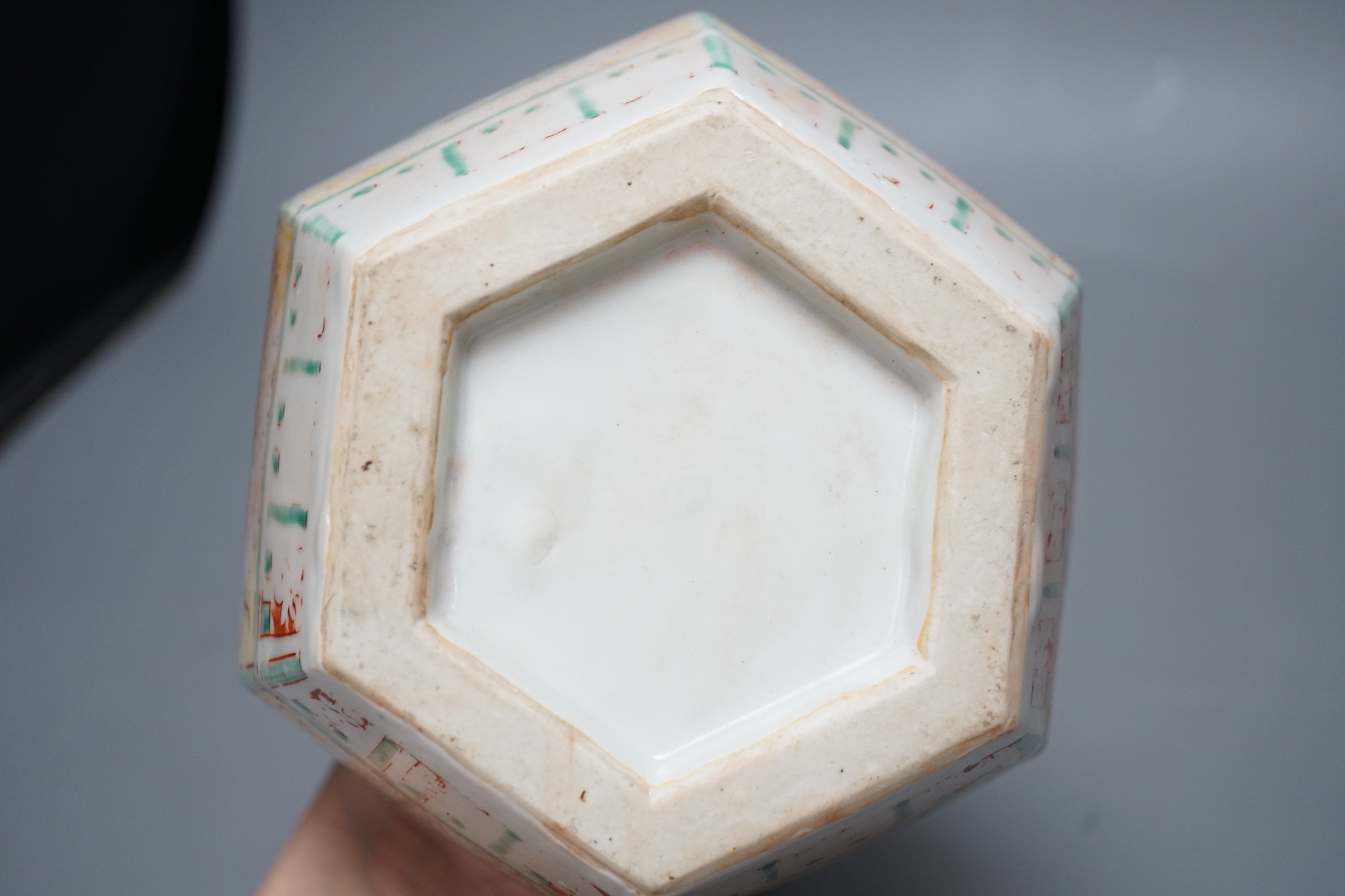 A Chinese famille rose gourd hexagonal shaped vase, Ming style, 28cm tall